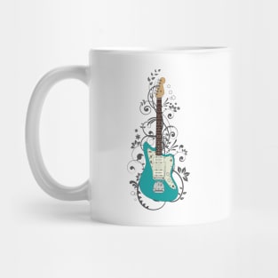 Teal Offset Style Electric Guitar Flowering Vines Mug